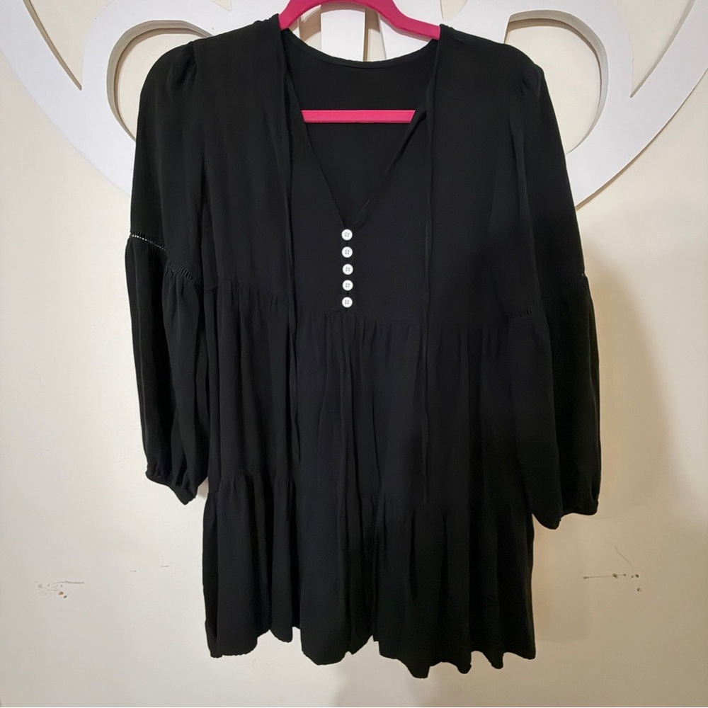 Chic Black Button-Detail Women's Blouse